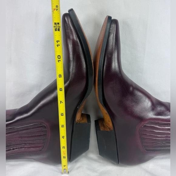 VTG Nogales Chelsea Stacked Heel Ankle Cowboy Boot Handmade Mexico Burgundy 11.5 main image 15